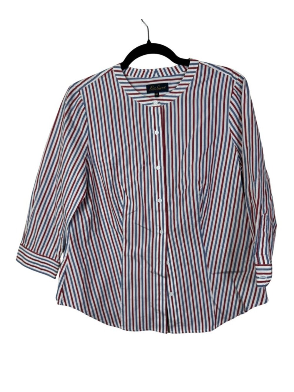 Luisa Spagnoli Wom Striped Button Up Shirt Top 46 US Medium Red Blue Stripes